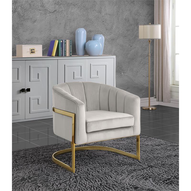 Pemberly Row Cream Velvet Accent Chair with Stainless Steel Base