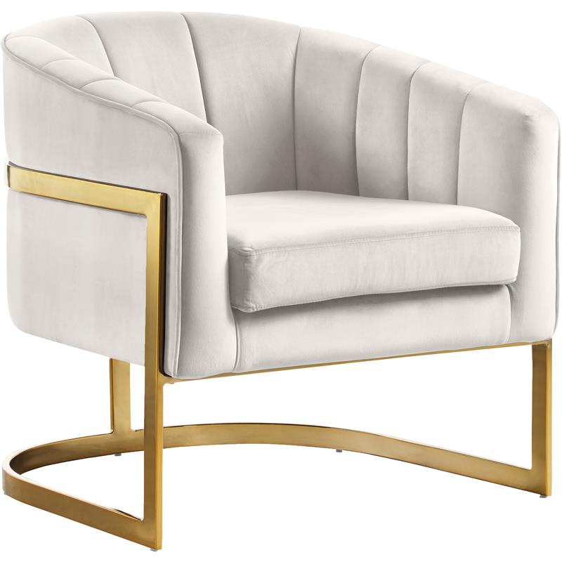 Pemberly Row Cream Velvet Accent Chair with Stainless Steel Base