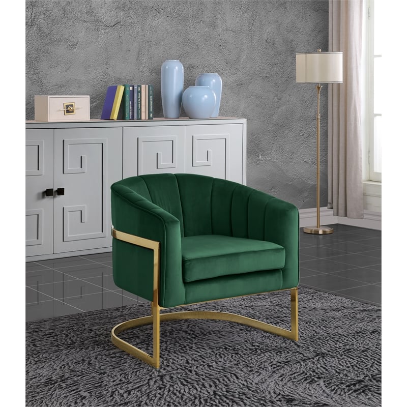 Pemberly Row Green Velvet Accent Chair with Stainless Steel Base