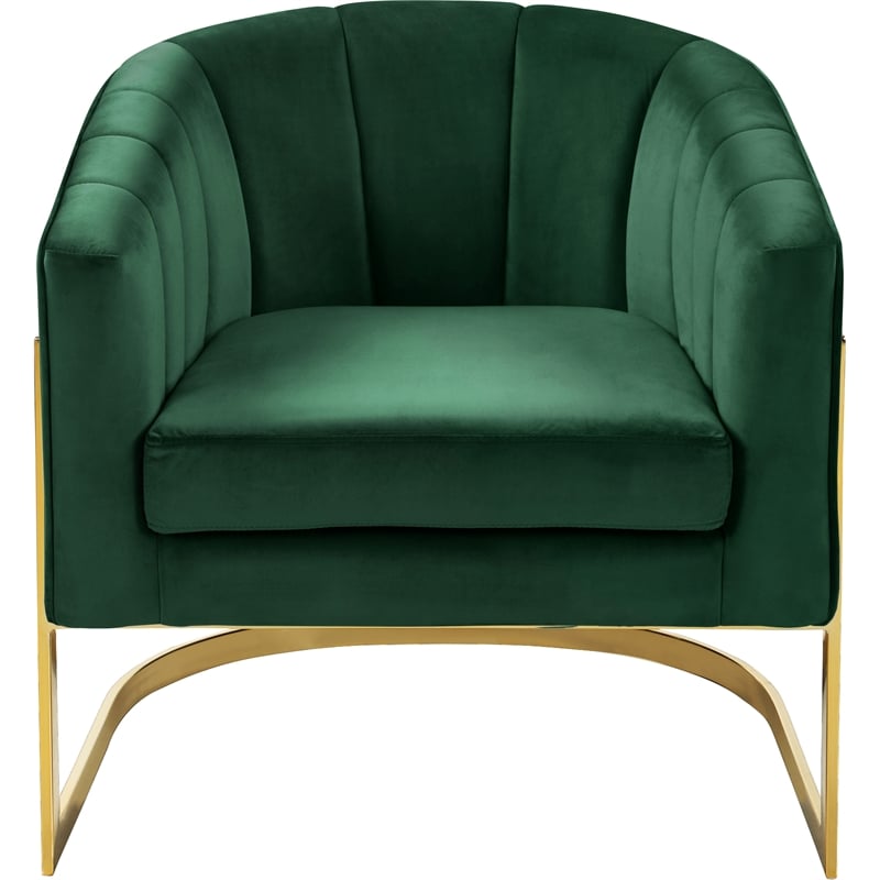 Pemberly Row Green Velvet Accent Chair with Stainless Steel Base