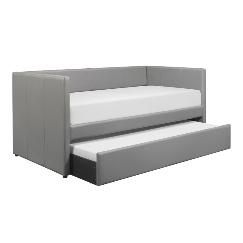 Pemberly Row Contemporary Faux Leather Daybed in Gray Finish