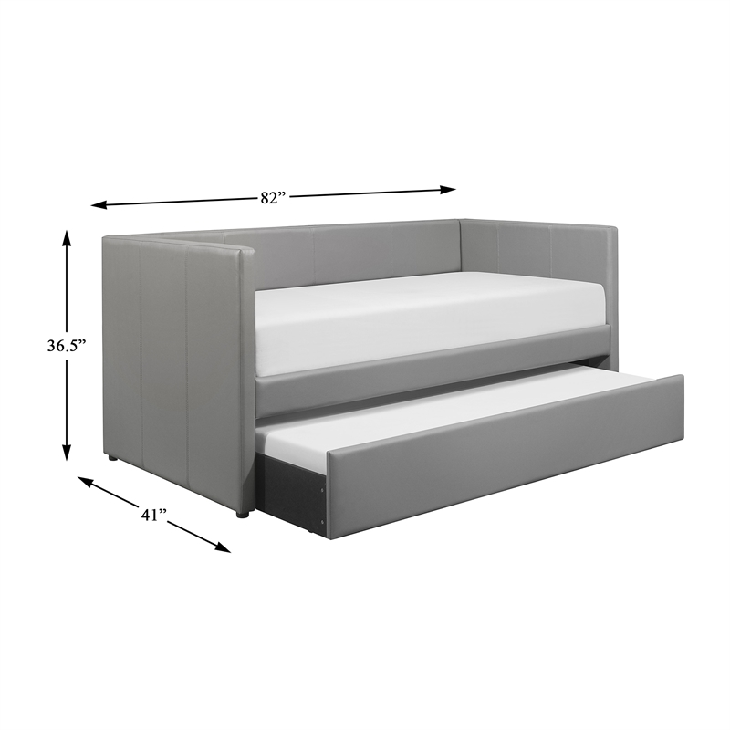 Pemberly Row Contemporary Faux Leather Daybed in Gray Finish