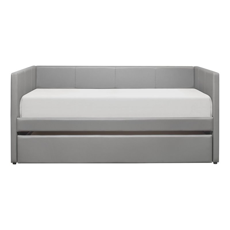 Pemberly Row Contemporary Faux Leather Daybed in Gray Finish