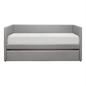 pemberly row contemporary faux leather daybed in gray finish