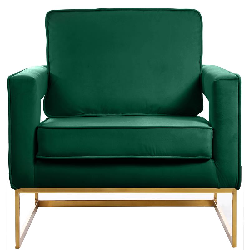 Pemberly Row Modern Green Velvet Accent Chair with Gold Iron Base