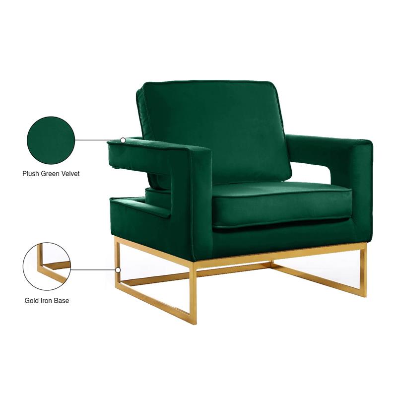 Pemberly Row Modern Green Velvet Accent Chair with Gold Iron Base