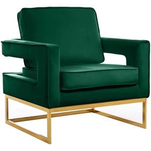 Pemberly Row Modern Green Velvet Accent Chair with Gold Iron Base