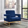 Pemberly Row Modern Navy Velvet Accent Chair with Gold Iron Base