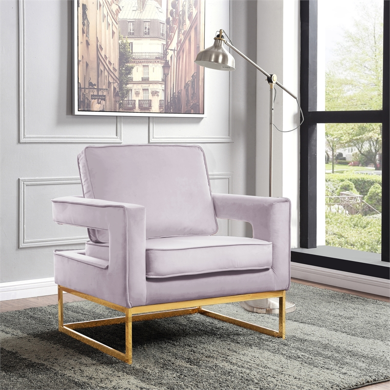 Pemberly Row Modern Pink Velvet Accent Chair with Gold Iron Base