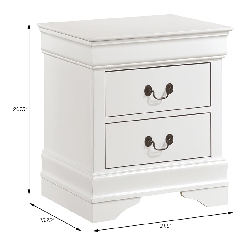 Pemberly Row Traditional 2-Drawer Wood Nightstand in White Finish