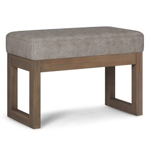 Pemberly Row 26&quot Faux Air Leather Ottoman Bench in Distressed Gray Taupe