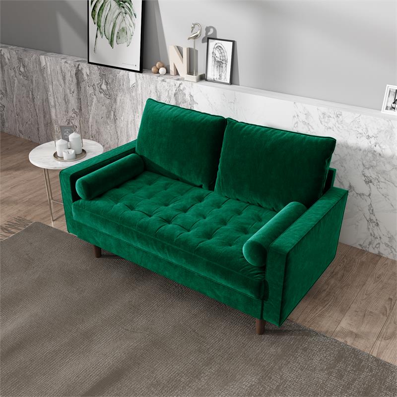 Pemberly Row Modern Velvet Genoa Living Room Loveseat In Green