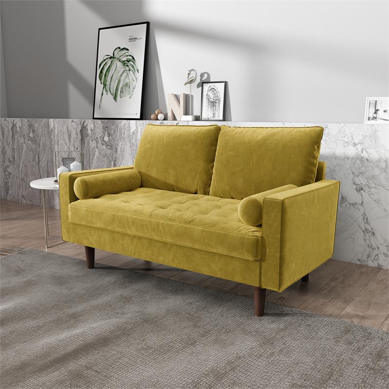 Pemberly Row Modern Velvet Genoa Living Room Loveseat In Goldenrod