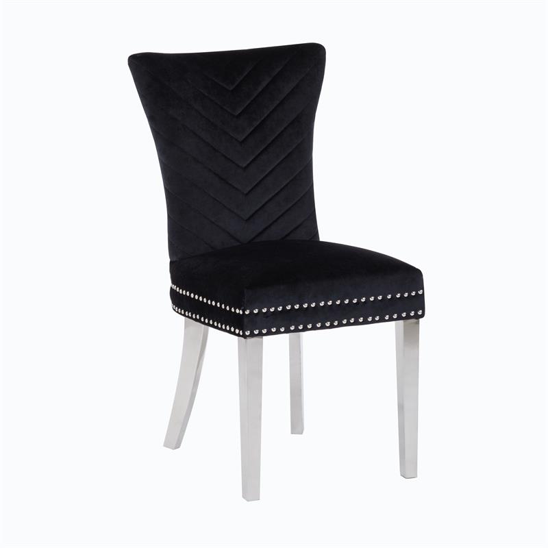 Pemberly Row 2Pc Stainless Steel Legs Chair Finish with Velvet Fabric in Black