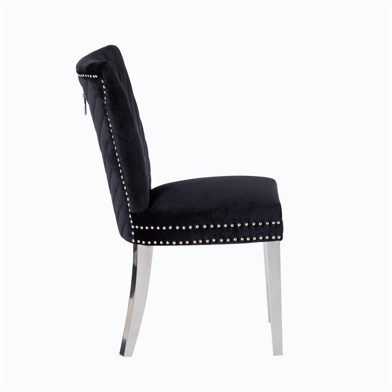 Pemberly Row 2Pc Stainless Steel Legs Chair Finish with Velvet Fabric in Black