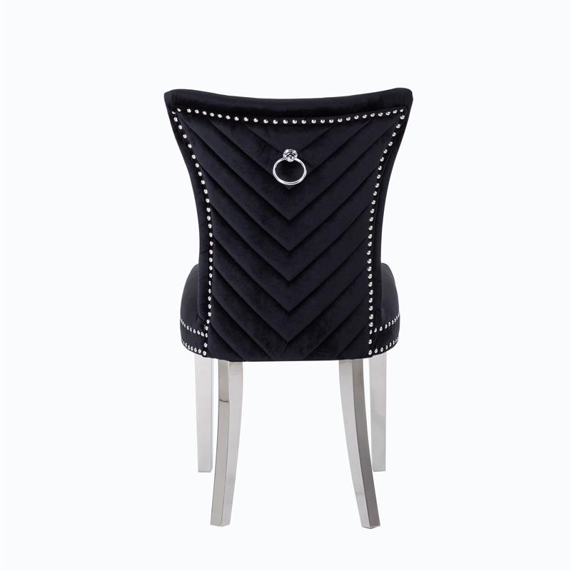 Pemberly Row 2Pc Stainless Steel Legs Chair Finish with Velvet Fabric in Black