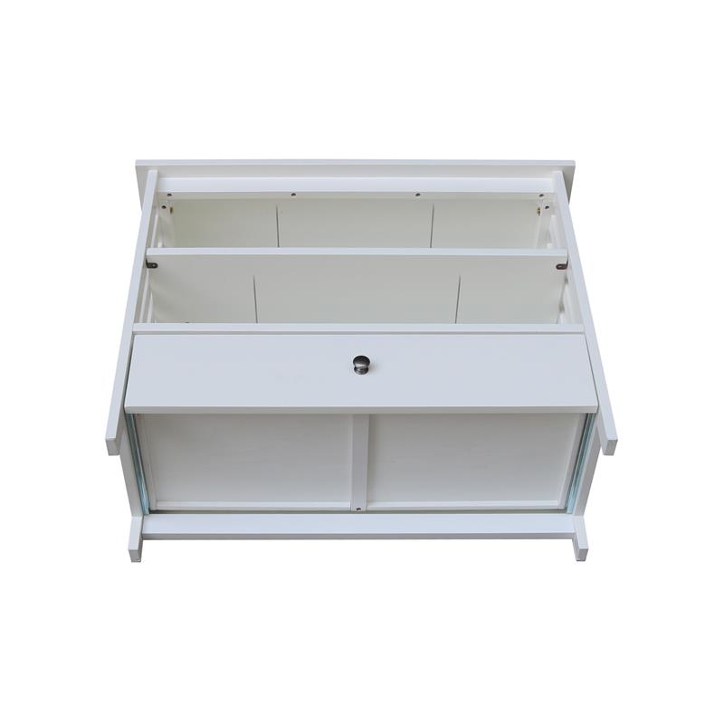 Pemberly Row Solid Wood TV Stand with Shelves and Drawer in White - 28.9