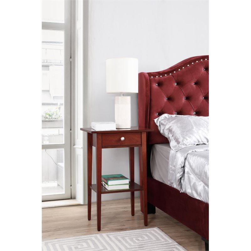 Pemberly Row Contemporary Manufactured Wood 1 Drawer Nightstand in Cherry