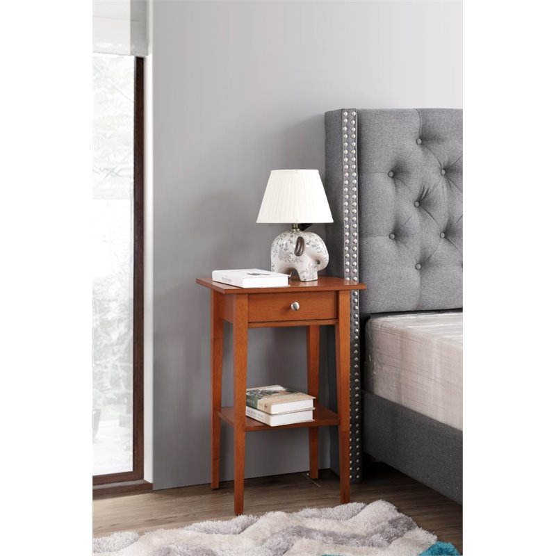 Pemberly Row Contemporary Manufactured Wood 1 Drawer Nightstand in Oak