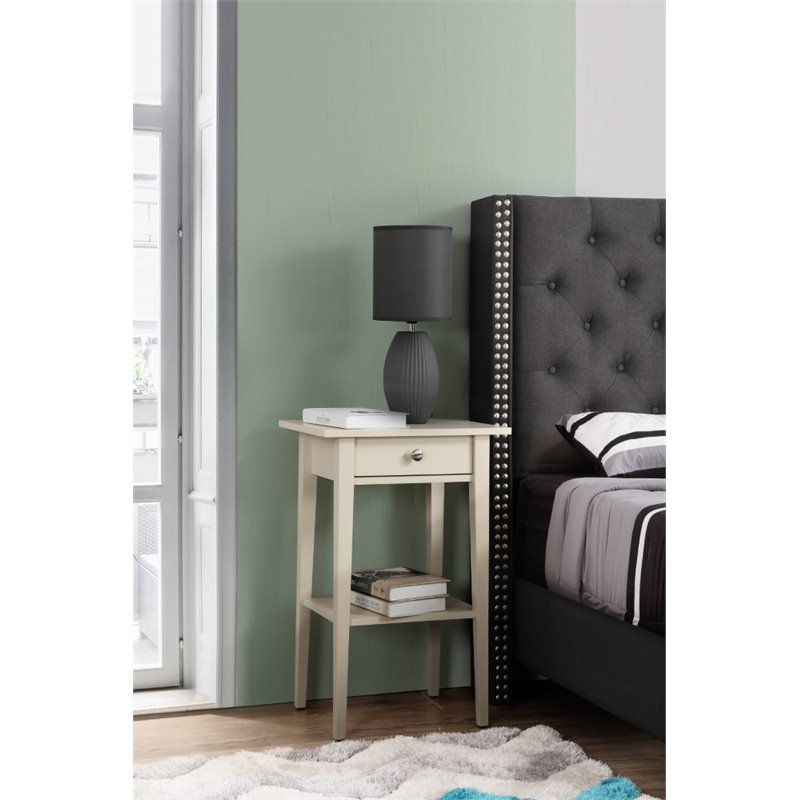 Pemberly Row Contemporary Manufactured Wood 1 Drawer Nightstand in Beige