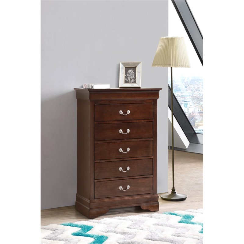 Pemberly Row Contemporary Engineered Wood 5-Drawers Bedroom Chest in Cappuccino