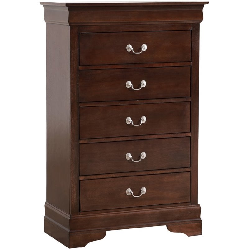 Pemberly Row Contemporary Engineered Wood 5-Drawers Bedroom Chest in Cappuccino