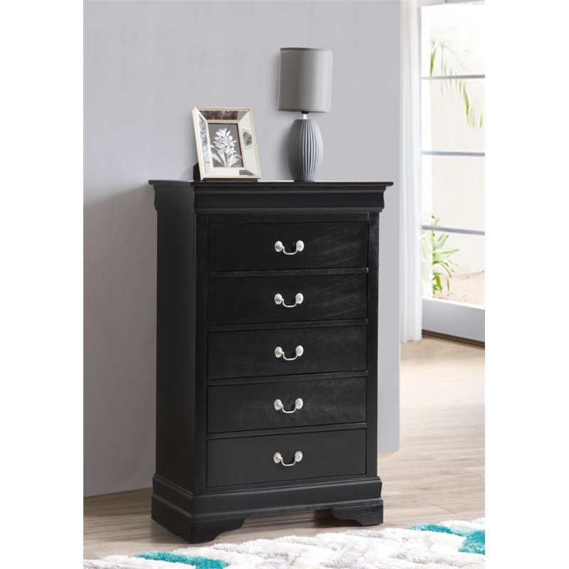 Pemberly Row Contemporary Engineered Wood 5-Drawers Bedroom Chest in Black