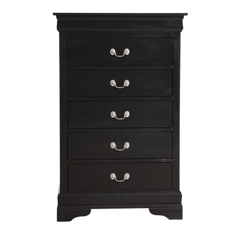 Pemberly Row Contemporary Engineered Wood 5-Drawers Bedroom Chest in Black