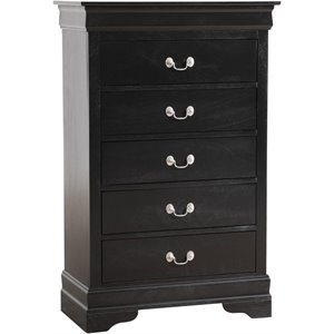Pemberly Row Contemporary Manufactured Wood 5 Drawer Chest in Black