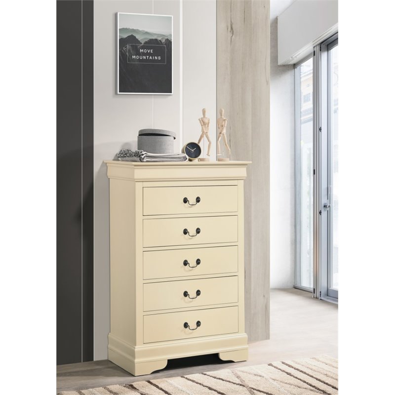 Pemberly Row Contemporary Engineered Wood 5-Drawers Bedroom Chest in Beige