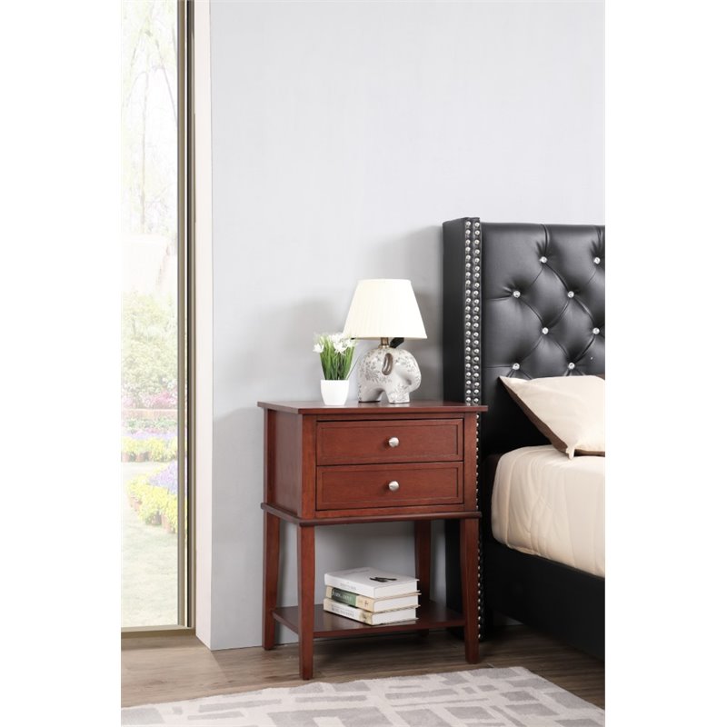 Pemberly Row Contemporary Manufactured Wood 2 Drawer Nightstand in Cherry
