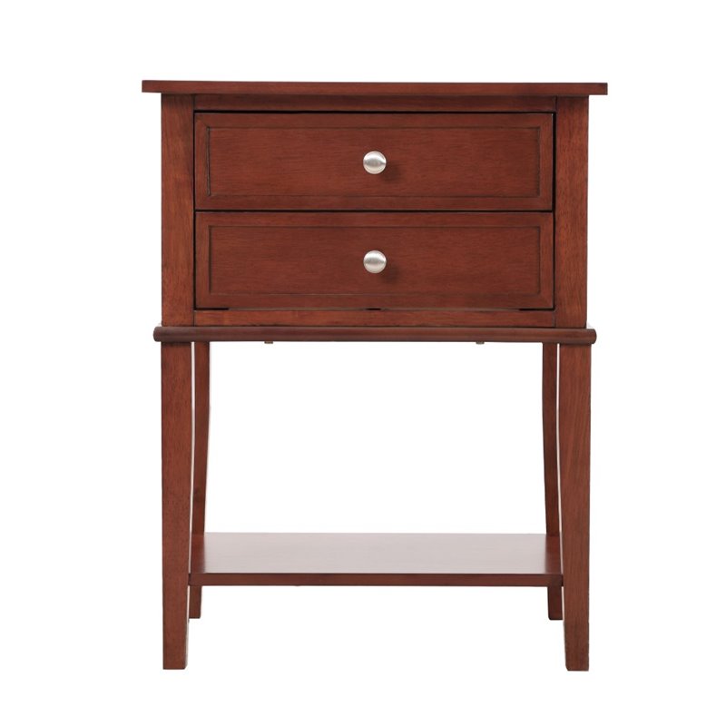 Pemberly Row Contemporary Manufactured Wood 2 Drawer Nightstand in Cherry