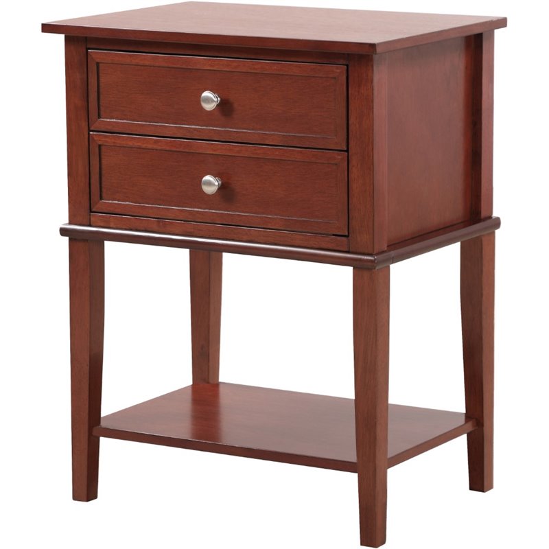Pemberly Row Contemporary Manufactured Wood 2 Drawer Nightstand in Cherry