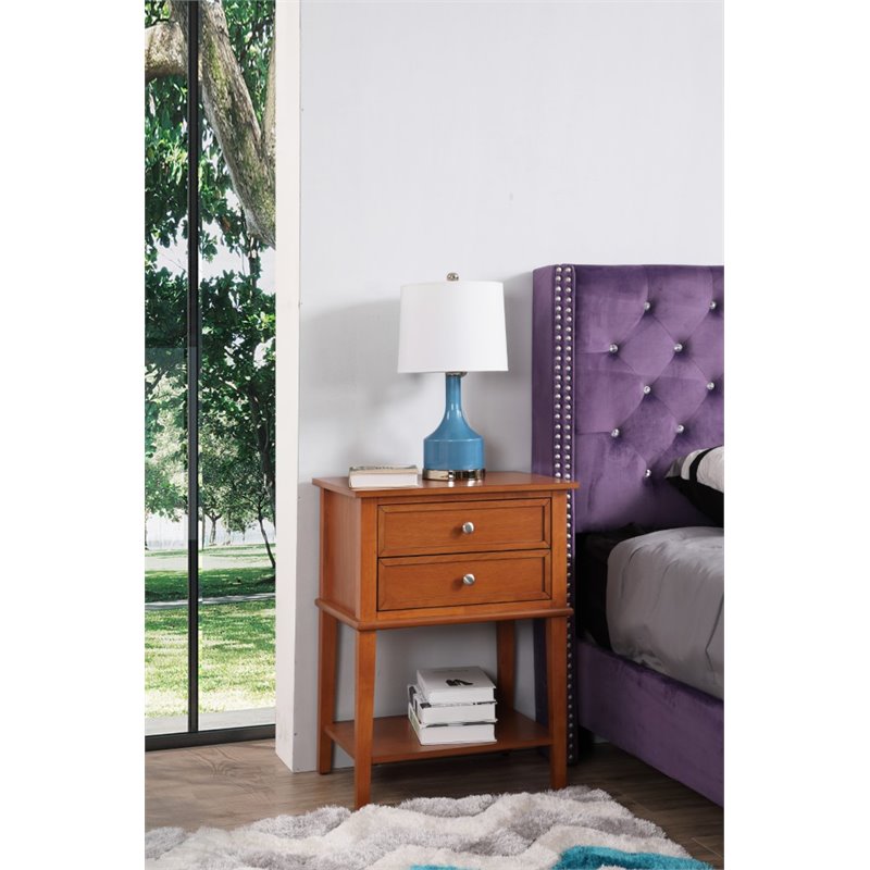 Pemberly Row Contemporary Manufactured Wood 2 Drawer Nightstand in Oak