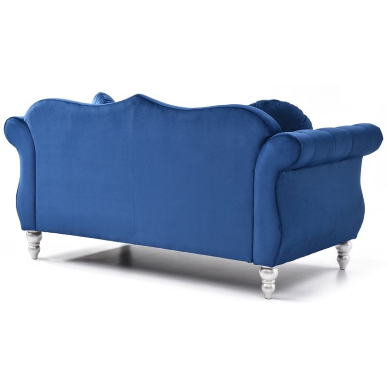 Pemberly Row Contemporary Velvet Loveseat in Navy Blue Finish