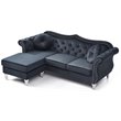 Pemberly Row Contemporary Velvet Sofa Chaise in Black Finish