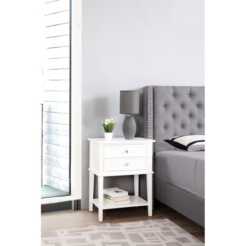 Pemberly Row Contemporary Manufactured Wood 2 Drawer Nightstand in White