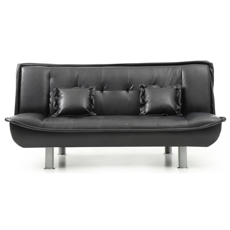 Pemberly Row Contemporary Faux Leather Sleeper Sofa in Black