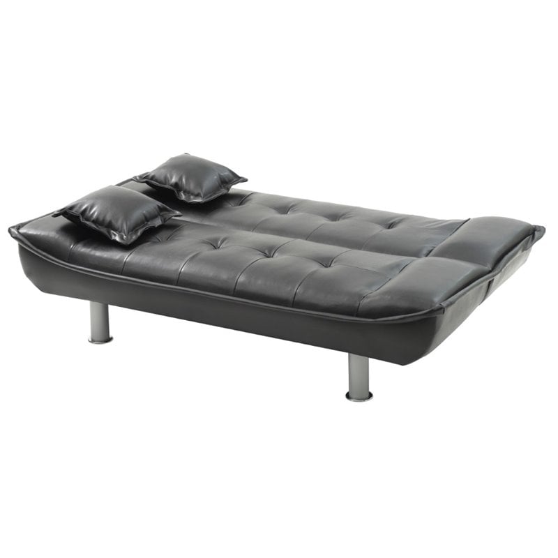 Pemberly Row Contemporary Faux Leather Sleeper Sofa in Black