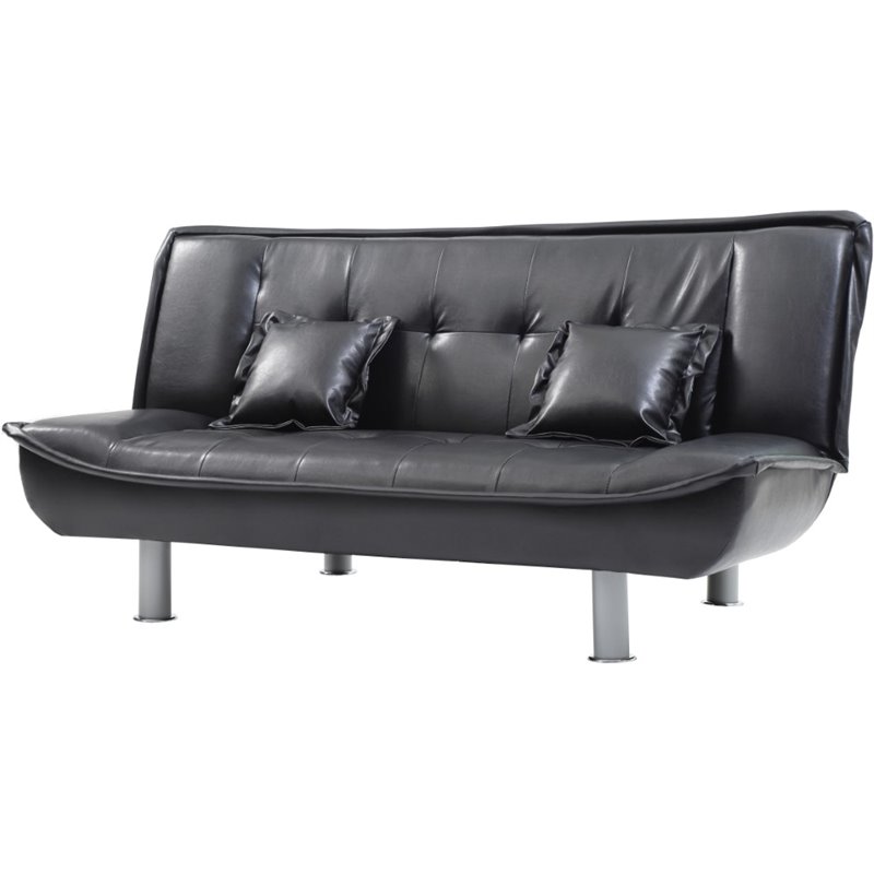 Pemberly Row Contemporary Faux Leather Sleeper Sofa in Black