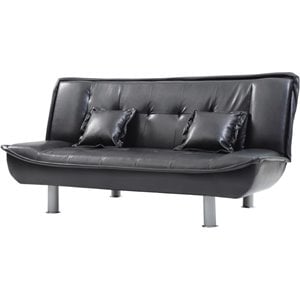 Pemberly Row Contemporary Faux Leather Sleeper Sofa in Black