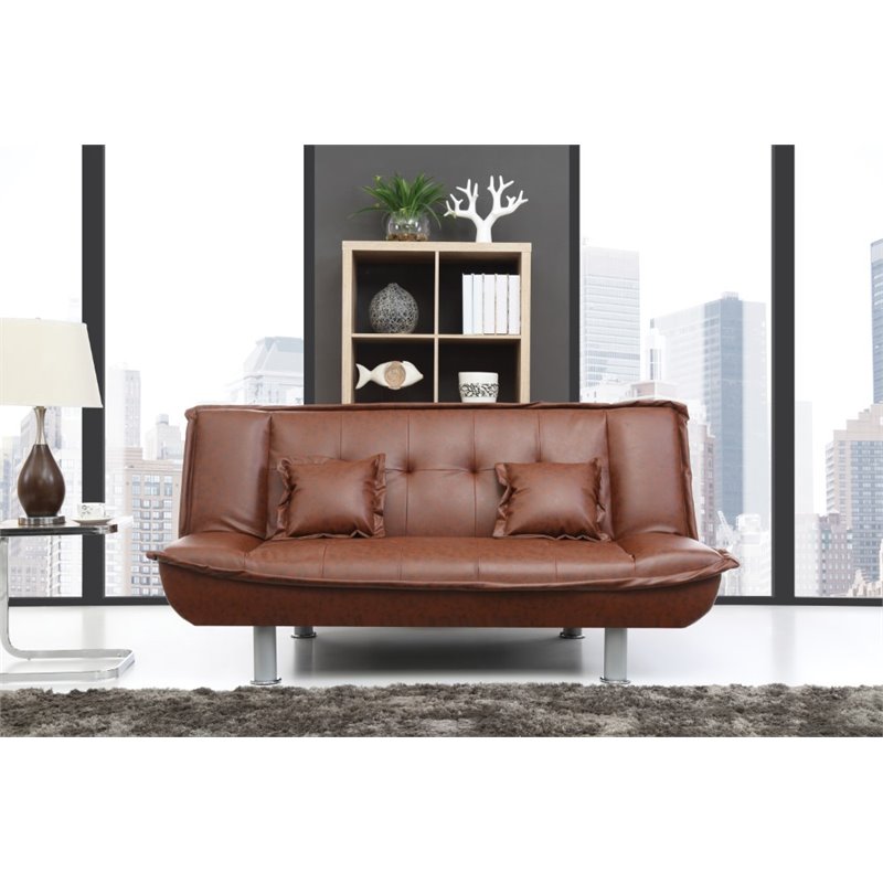 Pemberly Row Contemporary Faux Leather Sleeper Sofa in Brown