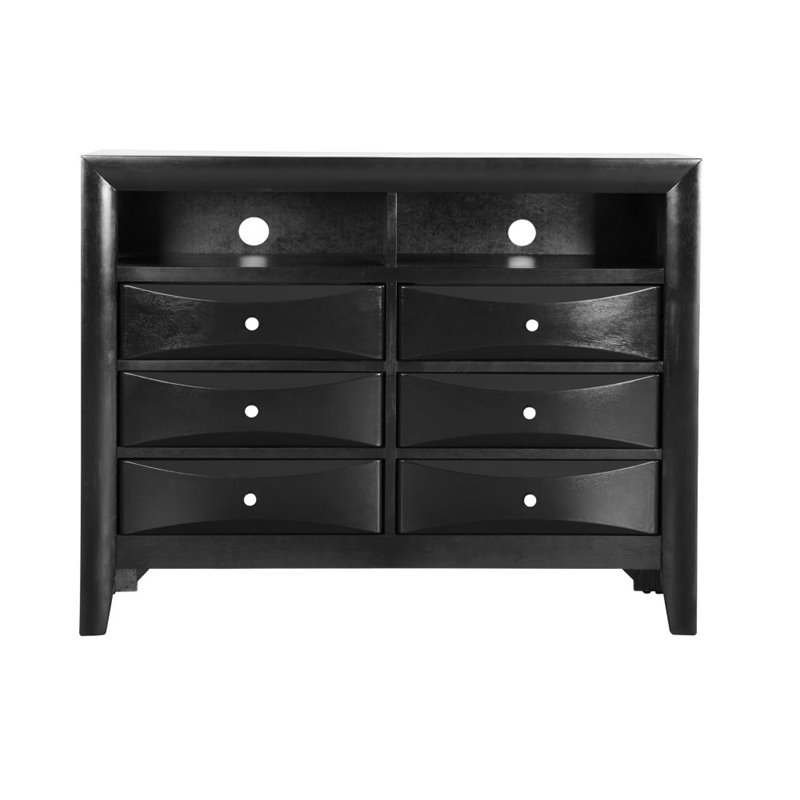 Pemberly Row Contemporary Wood 6 Drawer TV Stand in Black Finsih