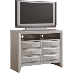 Pemberly Row Wood Veneer 6-Drawer TV Stand in Silver Champagne
