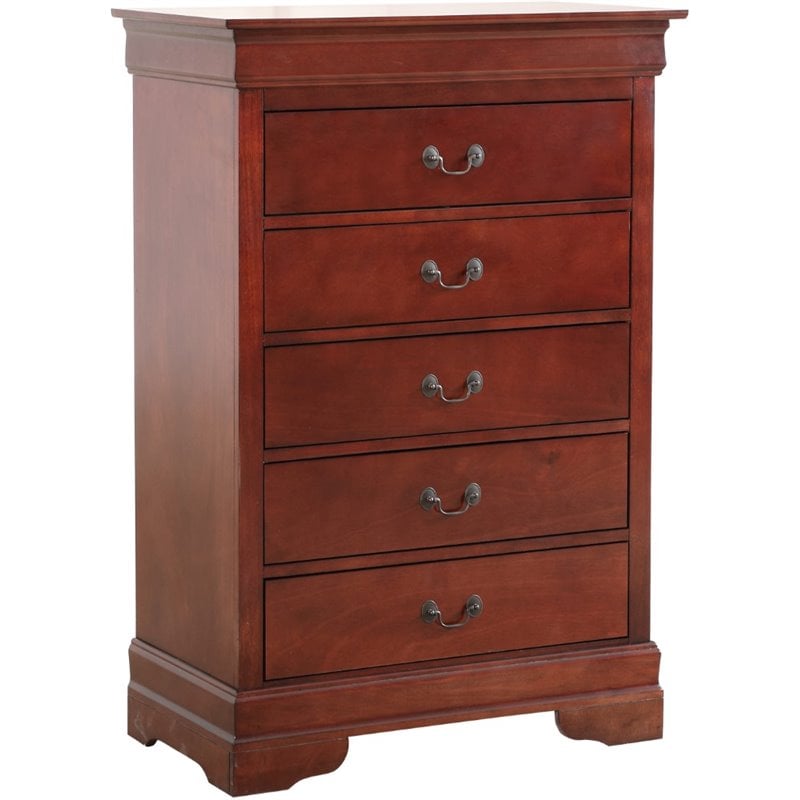 Pemberly Row Contemporary 5 Dovetailed Drawers Chest in Cherry