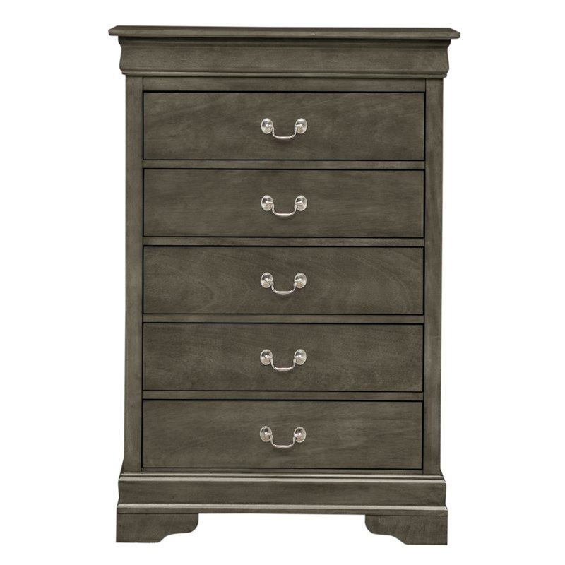 Pemberly Row Contemporary Engineered Wood 5 Drawer Chest in Gray