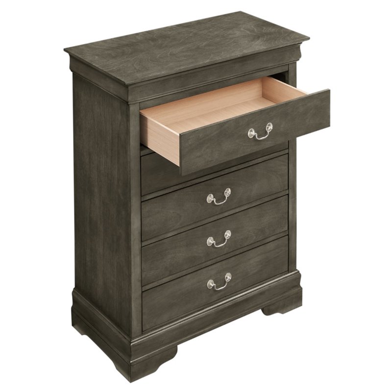 Pemberly Row Contemporary Engineered Wood 5 Drawer Chest in Gray