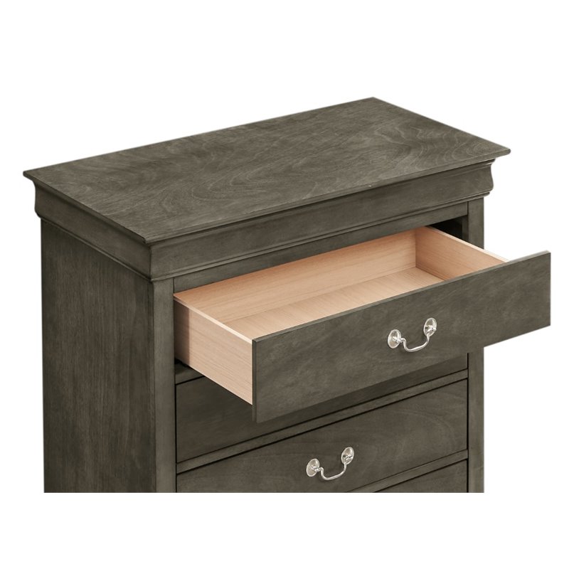 Pemberly Row Contemporary Engineered Wood 5 Drawer Chest in Gray
