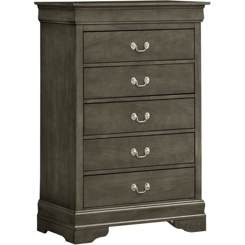 Pemberly Row Contemporary Engineered Wood 5 Drawer Chest in Gray