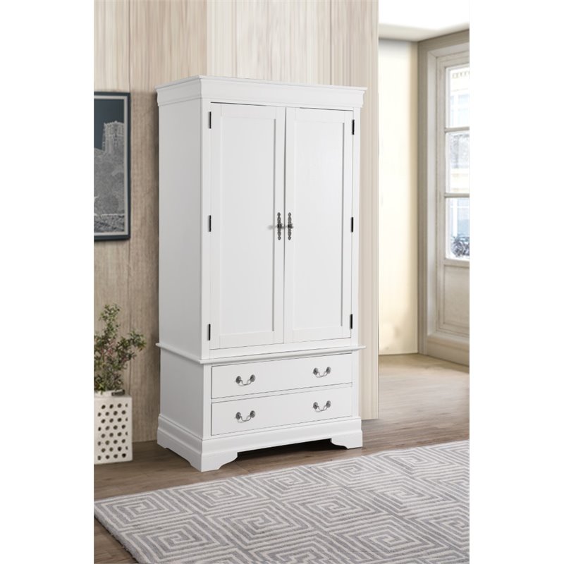 Pemberly Row Contemporary Engineered Wood 2 Drawer Armoire in White